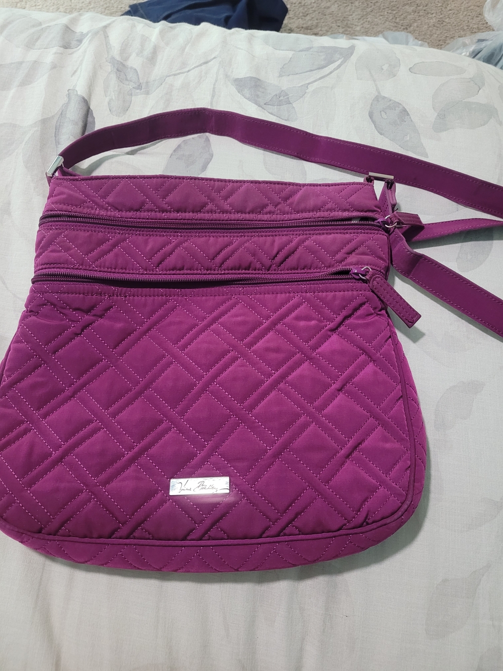 Vera Bradley Triple Zip Quilted Crossbody In Purple